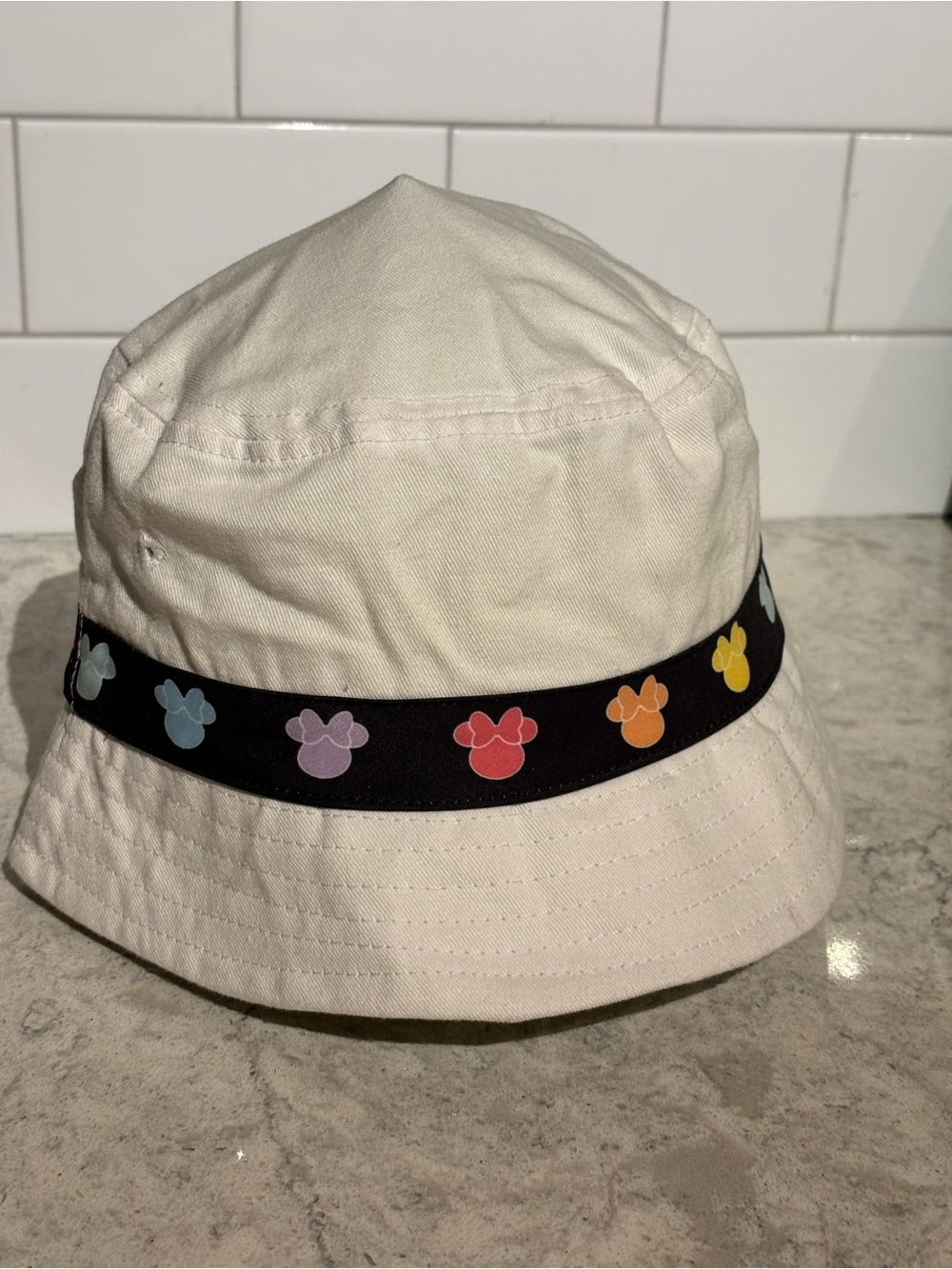 Disney Minnie Mouse Bucket Hat with Black Band and Rainbow Mickey Icons